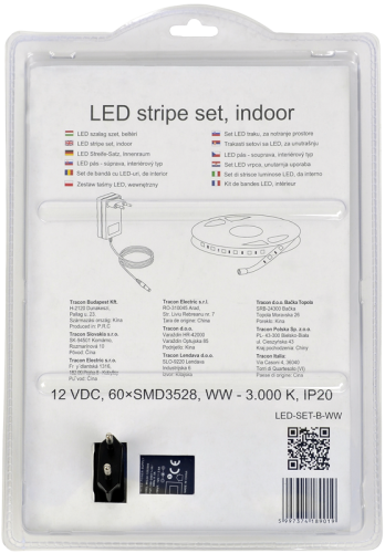 Zestaw taśmy LED, wewnętrzny SMD3528,30LED/m,4,8W/m,120lm/m,W=8 mm,3000K,IP20, EEI=G LED-SET-B-WW Tracon Electric