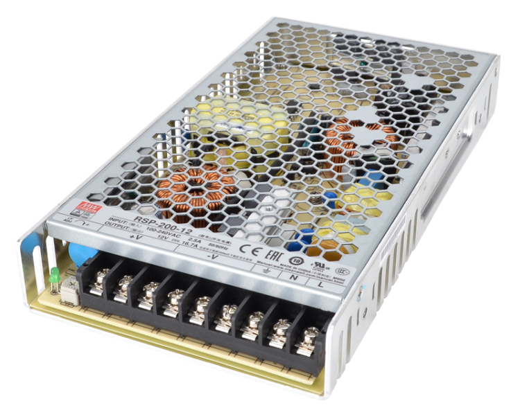 Zasilacz do taśm LED, obudowa metalowa, regul. wyjście DC 85-264 VAC / 12 VDC, 200 W, 0-16,7 A, PFC RSP-200-12 Tracon Electric