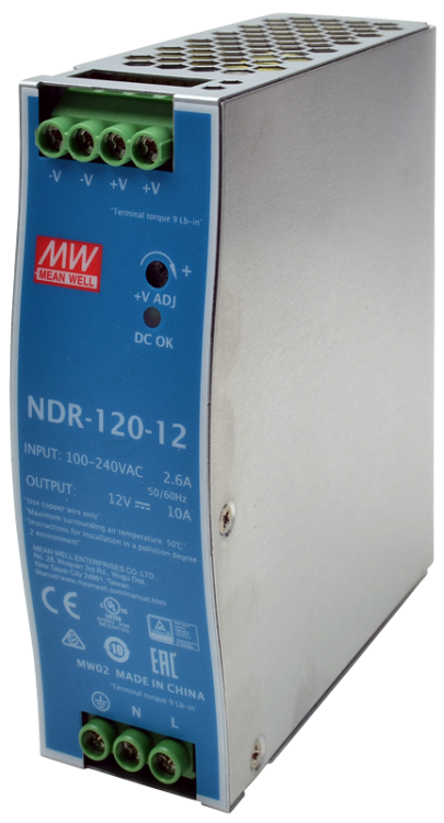 Zasilacz na szynę TH z regulowanym wyjściem DC 90-264 VAC / 12-14 VDC, 120 W, 0-10 A NDR-120-12 Tracon Electric