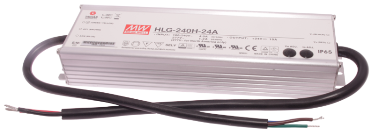 Profesjonalny zasilacz LED w obudowie metalowej 90-305 VAC / 24 VDC, 240 W, 0-10 A, PFC, IP65 HLG-240H-24A Tracon Electric