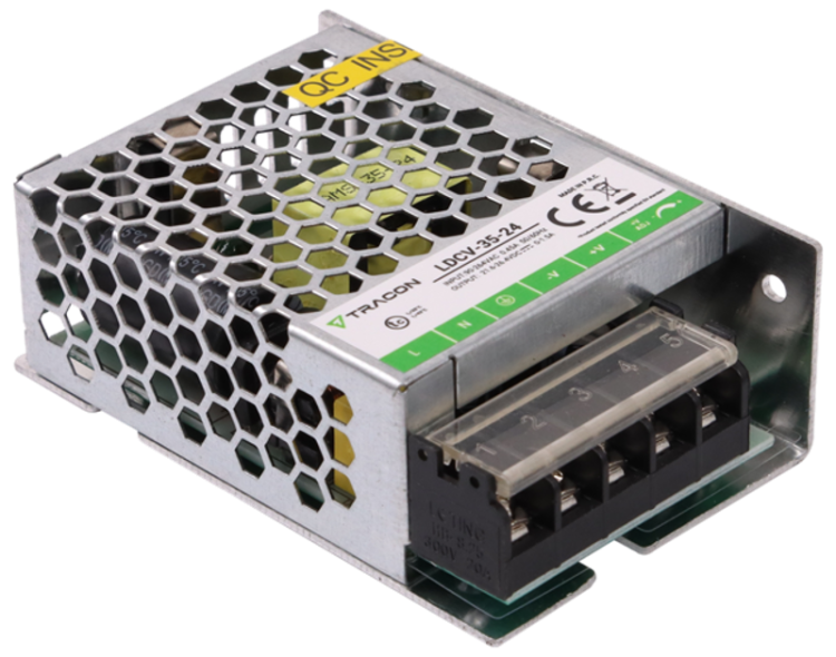 Zasilacz LED w metalowej obudowie 90-264VAC/24VDC,35W,0-1,5A, IP20 LDCV-35-24 Tracon Electric