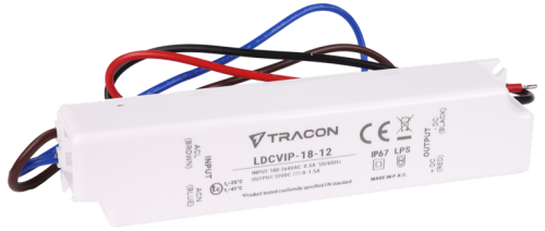 Zasilacz LED w obudowie z tworzywa 180-264VAC/12 VDC,18W,0-1,5A, IP67 LDCVIP-18-12 Tracon Electric
