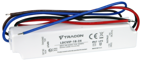 Zasilacz LED w obudowie z tworzywa 180-264VAC/24VDC,18W,0-0,75A, IP67 LDCVIP-18-24 Tracon Electric