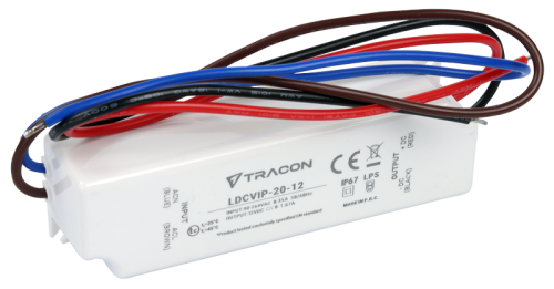 Zasilacz LED w obudowie z tworzywa 90-264VAC/12VDC,20W,0-1,67A, IP67 LDCVIP-20-12 Tracon Electric