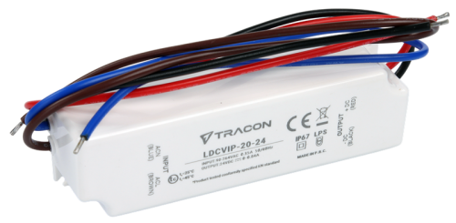 Zasilacz LED w obudowie z tworzywa 90-264VAC/24VDC,20W,0-0,84A, IP67 LDCVIP-20-24 Tracon Electric