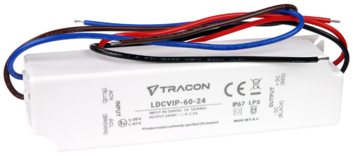 Zasilacz LED w obudowie z tworzywa 90-264VAC/24VDC,60W,0-2,5A, IP67 LDCVIP-60-24 Tracon Electric