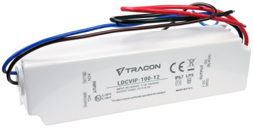 Zasilacz LED w obudowie z tworzywa 90-264VAC/12VDC,100W,0-8,5A, IP67 LDCVIP-100-12 Tracon Electric