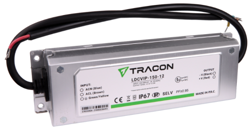 Zasilacz LED w metalowej obudowie 100-240VAC/12VDC,150W,0-12,5A, IP67 LDCVIP-150-12 Tracon Electric