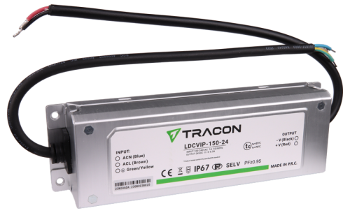 Zasilacz LED w metalowej obudowie 100-240VAC/24VDC,150W,0-6,3A, IP67 LDCVIP-150-24 Tracon Electric