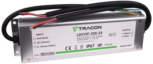 Zasilacz LED w metalowej obudowie 90-264VAC/24VDC,200W,0-8,5A, IP67 LDCVIP-200-24 Tracon Electric