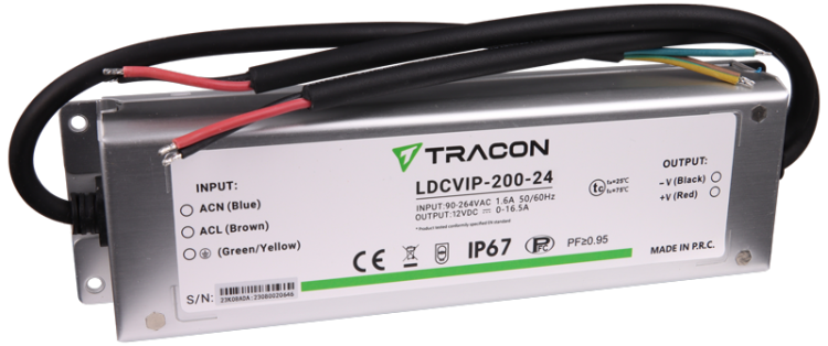 Zasilacz LED w metalowej obudowie 90-264VAC/24VDC,200W,0-8,5A, IP67 LDCVIP-200-24 Tracon Electric
