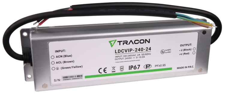 Zasilacz LED w metalowej obudowie 100-240VAC/24VDC,240W,0-10A, IP67 LDCVIP-240-24 Tracon Electric