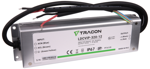 Zasilacz LED w metalowej obudowie 90-264VAC/12VDC,320W,0-26.5A, IP67 LDCVIP-320-12 Tracon Electric