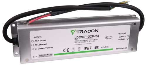 Zasilacz LED w metalowej obudowie 90-264VAC/24VDC,320W,0-13,3A, IP67 LDCVIP-320-24 Tracon Electric