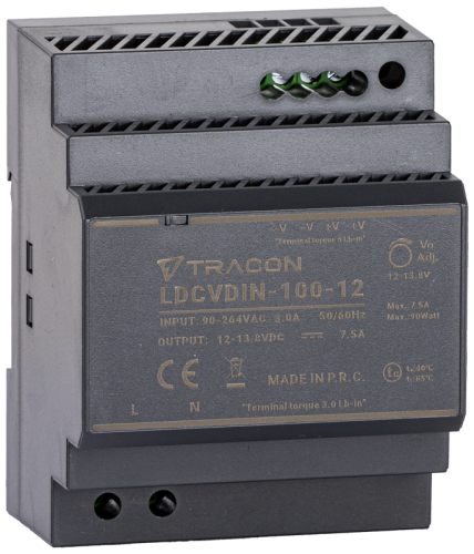 Zasilacz na szynę TH z regulowanym wyjściem DC 90-264VAC,3A/DC12V,7,1A/85,2W LDCVDIN-100-12 Tracon Electric