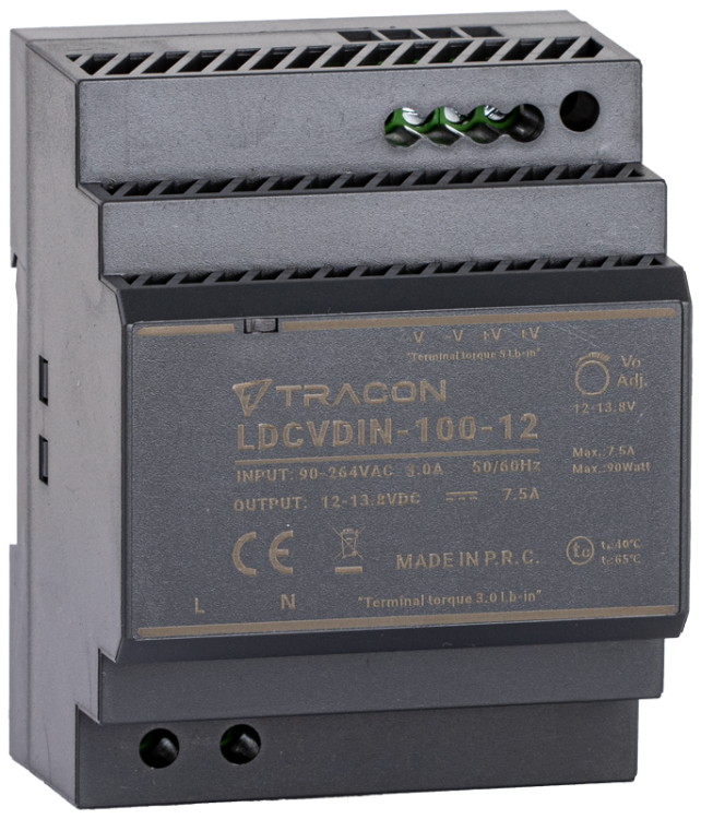 Zasilacz na szynę TH z regulowanym wyjściem DC 90-264VAC,3A/DC12V,7,1A/85,2W LDCVDIN-100-12 Tracon Electric