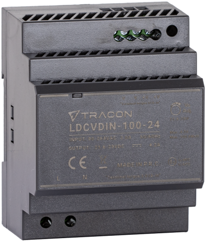 Zasilacz na szynę TH z regulowanym wyjściem DC 90-264VAC,3A/DC24V,3,83A/92W LDCVDIN-100-24 Tracon Electric
