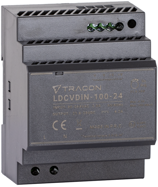 Zasilacz na szynę TH z regulowanym wyjściem DC 90-264VAC,3A/DC24V,3,83A/92W LDCVDIN-100-24 Tracon Electric