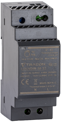 Zasilacz na szynę TH z regulowanym wyjściem DC 90-264VAC,0,88A/DC12V,2A/24W LDCVDIN-30-12 Tracon Electric