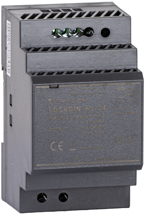 Zasilacz na szynę TH z regulowanym wyjściem DC 90-264VAC,1,2A/DC24V,2,5A/60W LDCVDIN-60-24 Tracon Electric