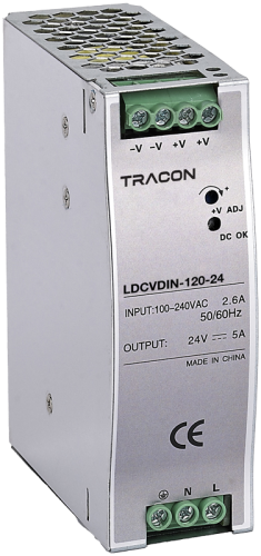 Zasilacz na szynę TH z regulowanym wyjściem DC 100-240VAC,2,6A/DC24V,5A/120W LDCVDIN-120-24 Tracon Electric