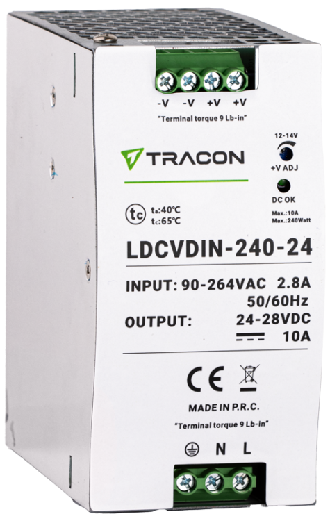 Zasilacz na szynę TH z regulowanym wyjściem DC 90-264VAC,2,8A/DC24V,10A/240W LDCVDIN-240-24 Tracon Electric