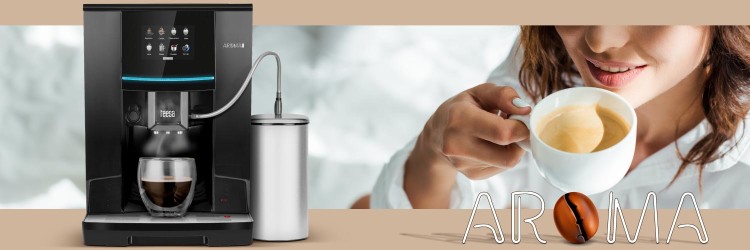 Ekspres Automatyczny ciśnieniowy do kawy z młynkiem i spieniaczem do mleka AROMA 800 TSA4008 Teesa z ekranem dotykowym podgrzewaczem do filiżanek Espress Coffee Cappuccino Latte