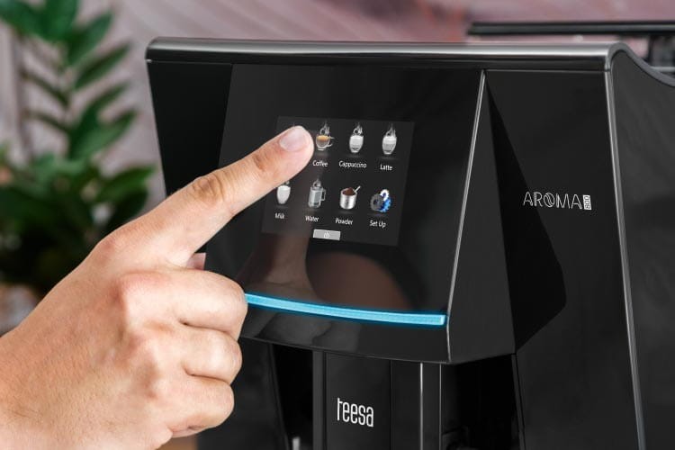 Ekspres Automatyczny ciśnieniowy do kawy z młynkiem i spieniaczem do mleka AROMA 800 TSA4008 Teesa z ekranem dotykowym podgrzewaczem do filiżanek Espress Coffee Cappuccino Latte