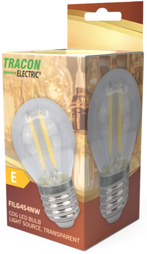 Żarówka Źródło światła COG LED mały glob, przeźroczysty 230 VAC, E27, 4W, 470 lm, G45, 2700K, EEI=E FILG454WW Tracon Electric