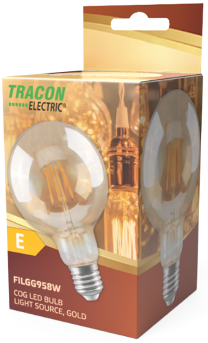 Żarówka Źródło światła COG LED mały glob, przeźroczysty 230 VAC, E27, 7W, 800 lm, G95, 2500K, EEI=E FILGG958W Tracon Electric