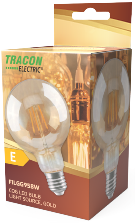Żarówka Źródło światła COG LED mały glob, przeźroczysty 230 VAC, E27, 7W, 800 lm, G95, 2500K, EEI=E FILGG958W Tracon Electric