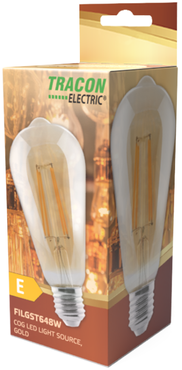 Żarówka Źródło światła COG LED, 230 VAC, E27, 8W, 800 lm, ST64, 2500K, EEI=F FILGST648W Tracon Electric