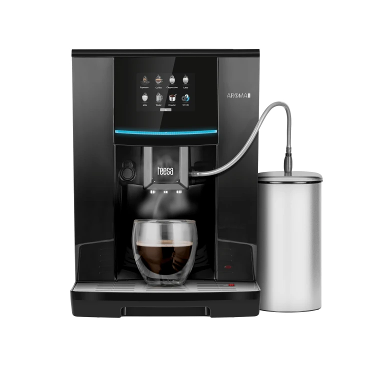 Ekspres Automatyczny ciśnieniowy do kawy z młynkiem i spieniaczem do mleka AROMA 800 TSA4008 Teesa z ekranem dotykowym podgrzewaczem do filiżanek Espress Coffee Cappuccino Latte