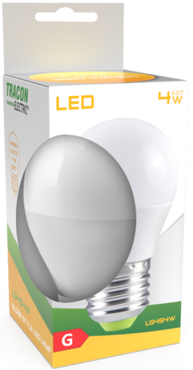 Żarówka Źródło światła LED, mała kulka 230 VAC, 4 W, 2700 K, E27, 320 lm, 200°, G45, EEI=G LG454W Tracon Electric