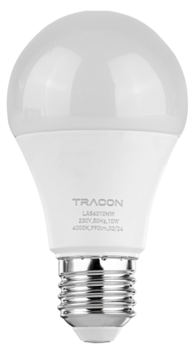 Żarówka LED z chipem Samsung - glob 230V,50Hz,10W,4000K,E27,990 lm,200°,A60,SAMSUNG chip, EEI=F LAS6010NW Tracon Electric