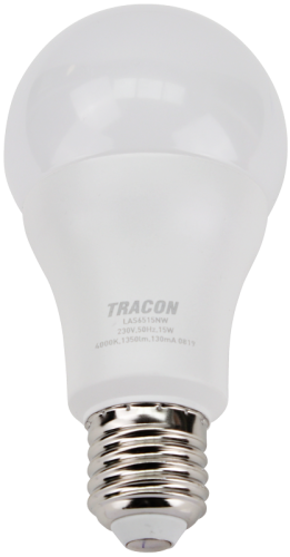 Żarówka LED z chipem Samsung - 230V,50Hz,15W,4000K,E27,1520 lm,200°,A60,SAMSUNG chip, EEI=F LAS6015NW Tracon Electric