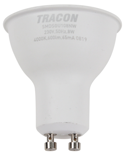 Żarówka spot LED SMD z chipem Samsung - obudowa plastikowa 230V,50Hz,GU10,8W,720lm,4000K,120°,SAMSUNG chip, EEI=F SMDSGU108NW Tracon Electric