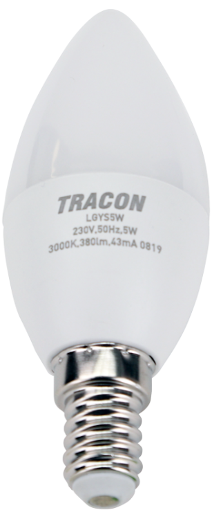 Żarówka LED z chipem Samsung - świeczka 230V,50Hz,7W,4000K,E14,630lm,180°,C37,SAMSUNG chip, EEI=F LGYS7NW Tracon Electric