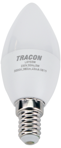 Żarówka LED z chipem Samsung - świeczka 230V,50Hz,7W,3000K,E14,600lm,180°,C37,SAMSUNG chip, EEI=F LGYS7W Tracon Electric