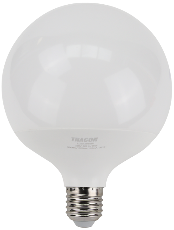 Żarówka LED z chipem Samsung - glob 230V,50Hz,18W,3000K,E27,1820lm,270°,G120,SAMSUNG chip, EEI=F LGS12018W Tracon Electric