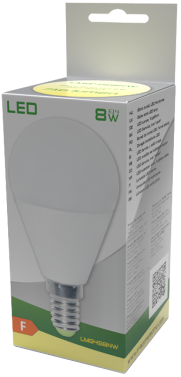Żarówka Led - Glob 230 V, 50 Hz, E14, 8 W, 710 lm,200° 2700 K, EEI=F LMG458W Tracon Electric