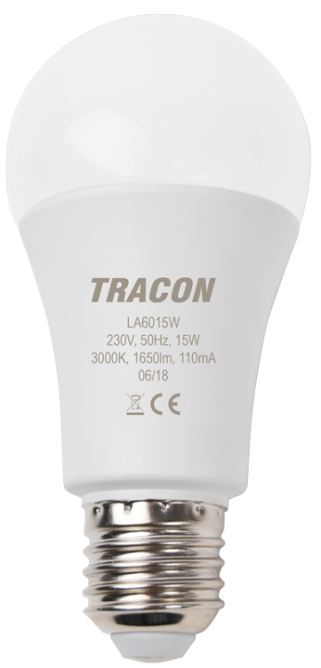 Żarówka Led - Glob 230 V, 50 Hz, 15 W, 4000 K, E27, 1650 lm, 200°, A60, EEI=E LA6015NW Tracon Electric