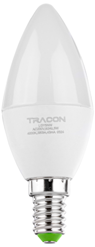 Żarówka LED - Świeczka, mleczna 230 V, 50 Hz, 5 W, 4000 K, E14, 380 lm, 180°, EEI=G LGY5NW Tracon Electric