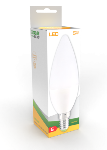 Żarówka LED - Świeczka, mleczna 230 V, 50 Hz, 5 W, 4000 K, E14, 380 lm, 180°, EEI=G LGY5NW Tracon Electric