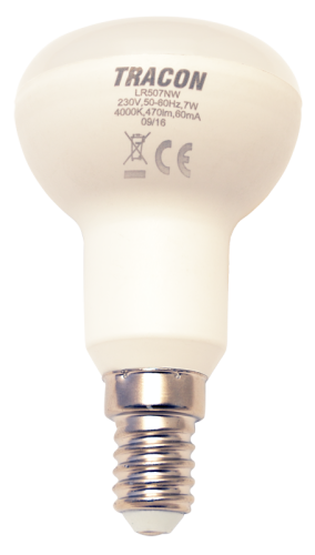 Żarówka LED 230 V, 50 Hz, E14, 7 W, 470 lm, 2700 K, 120°, EEI=G LR507W Tracon Electric