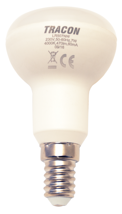 Żarówka LED 230 V, 50 Hz, E14, 7 W, 470 lm, 2700 K, 120°, EEI=G LR507W Tracon Electric