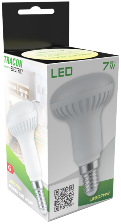Żarówka LED 230 V, 50 Hz, E14, 7 W, 470 lm, 4000 K, 120°, EEI=G LR507NW Tracon Electric
