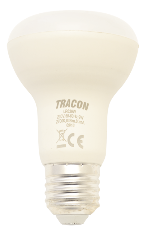 Żarówka LED 230 V, 50 Hz, E27, 9 W, 638 lm, 2700 K, 120°, EEI=G LR639W Tracon Electric