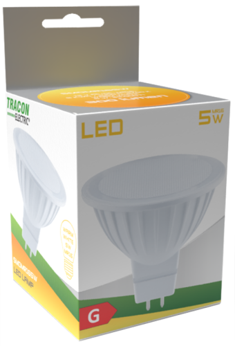 Żarówka Źródło światła LED Spot, obudowa plastikowa 12 V AC/DC, MR16, 5 W, 300 lm, 2700 K, 110°, EEI=G SMDMR165W Tracon Electric