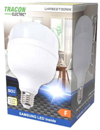 Żarówka LED o wysokiej mocy, z chipem Samsung 220-240 V, 50 Hz, 30 W, 4000 K, 2550 lm, E27, EEI=F LHPSE2730NW Tracon Electric